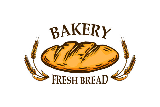 有面包插图的面包店标志。设计元素为徽章，标志，海报，包装设计。矢量图图片下载