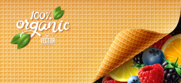 纸形状的冰淇淋蛋筒。柠檬、橘子、蓝莓、覆盆子和黑莓图片下载