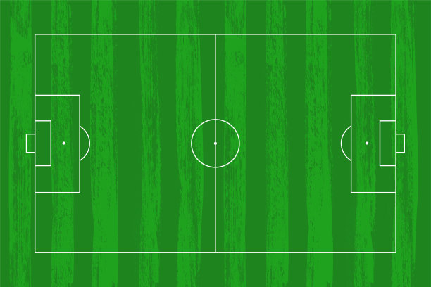 绿色的足球场平铺着。足球场矢量计划与白线。图片下载