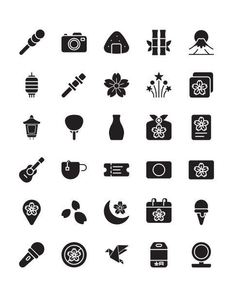 樱花节日图标设置30孤立的白色背景图片下载