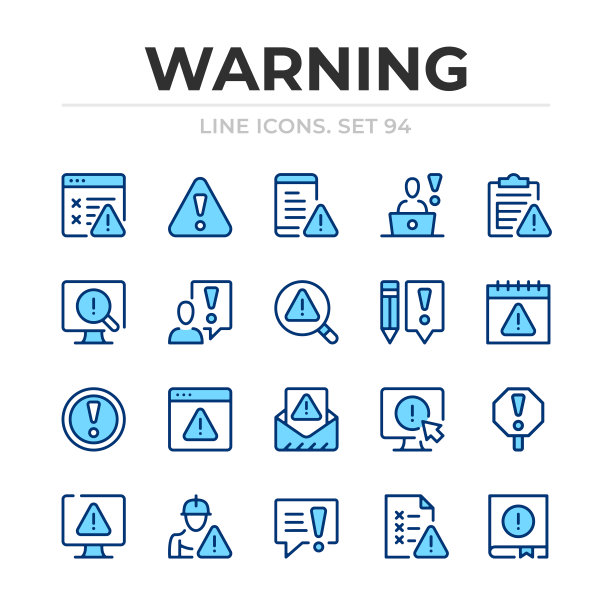 警告向量线图标设置。细线的设计。现代的轮廓图形元素，简单的笔画符号。警告图标图片下载