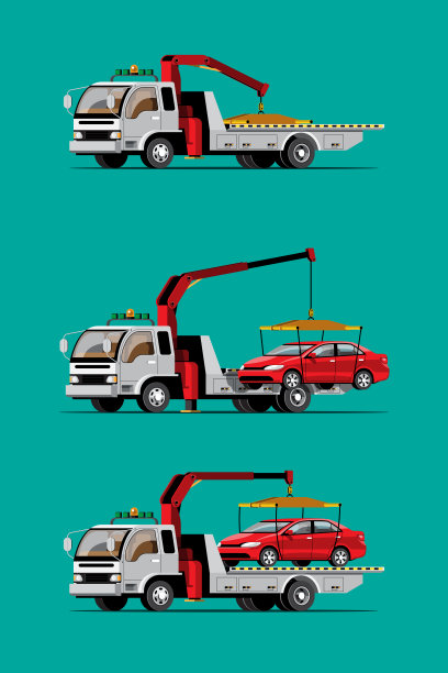 集拖车、卡车、汽车运输矢量插图图片下载