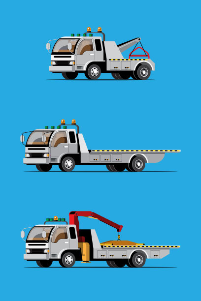集拖车、卡车、汽车运输矢量插图图片下载