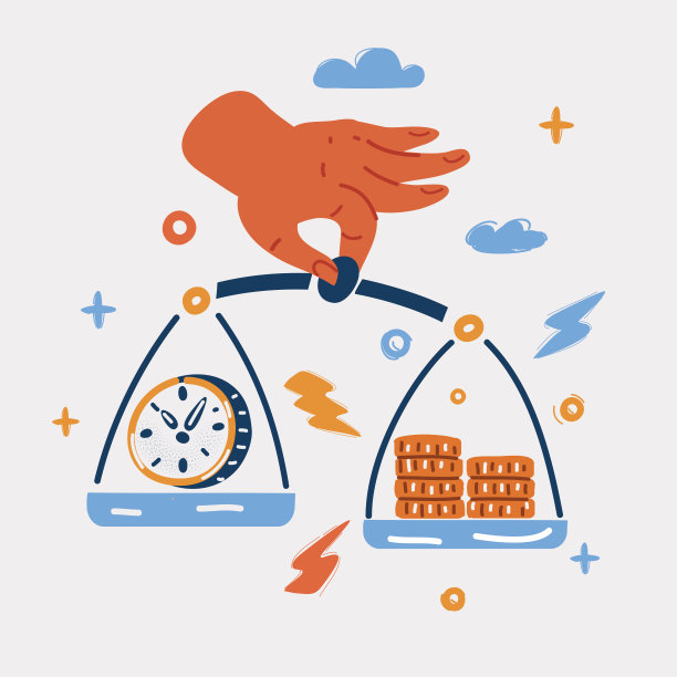 矢量插图钟和钱的手秤。理财投资，储蓄，银行存款，未来收入，货币收益。时间就是金钱的概念。图片下载