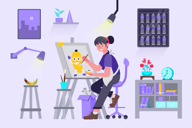 画家正在他的房间里作画。图片下载