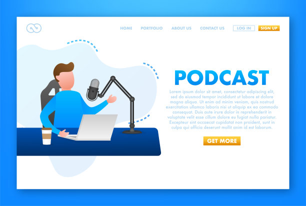 播客。带有语音泡泡图标的麦克风。矢量图图片下载