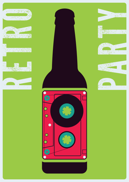 复古派对啤酒瓶和录音带图片下载