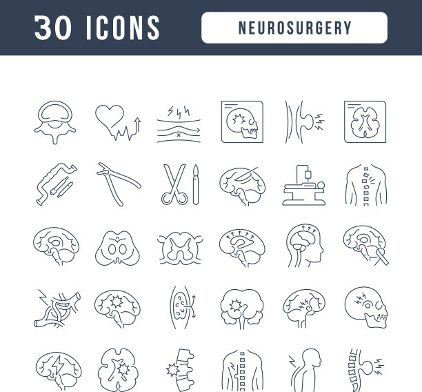 神经外科的一套线性图标图片下载