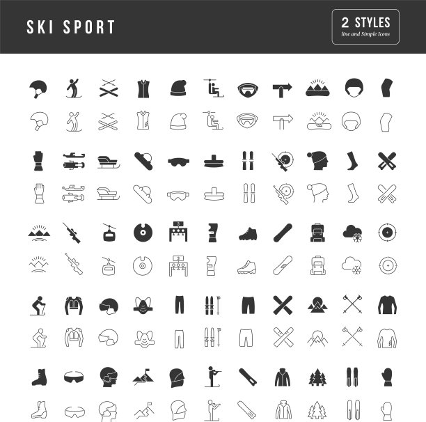 滑雪运动的一套简单的图标图片下载
