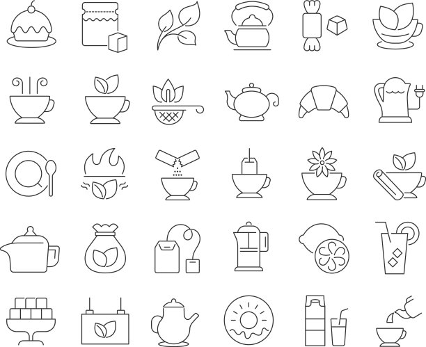 一套线性图标的茶图片下载