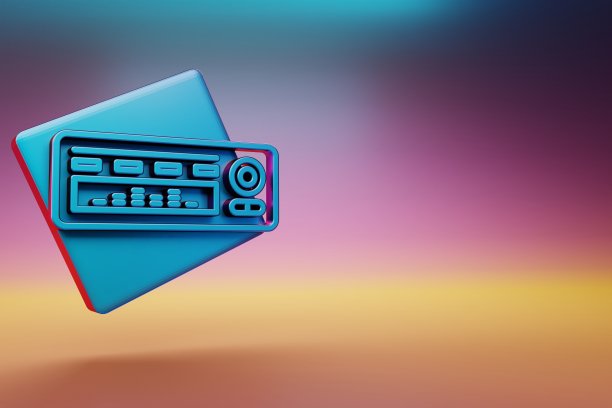 汽车收音机图标。美丽的蓝色汽车电台符号图标多色明亮的背景。3 d渲染插图。用于设计的背景图案。图片下载