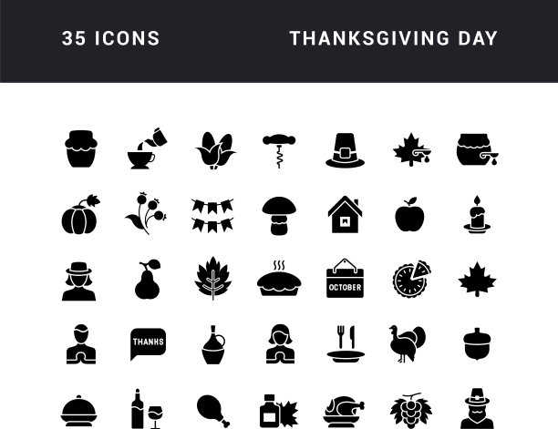 一套简单的图标的感恩节图片下载