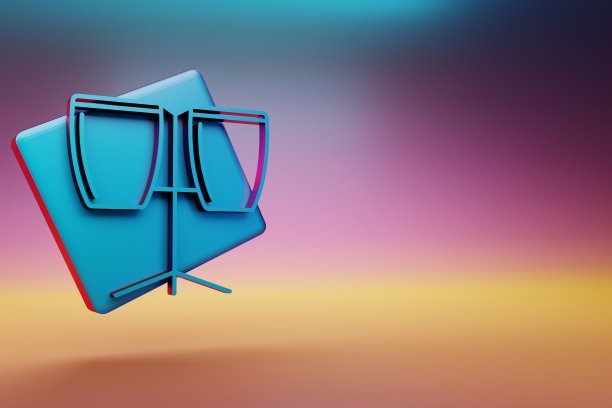 两个羚羊的图标。美丽的蓝色两个邦戈符号图标在多色明亮的背景。3 d渲染插图。用于设计的背景图案。图片下载