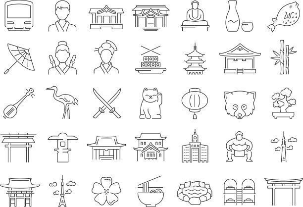 一套线性图标的东京图片下载