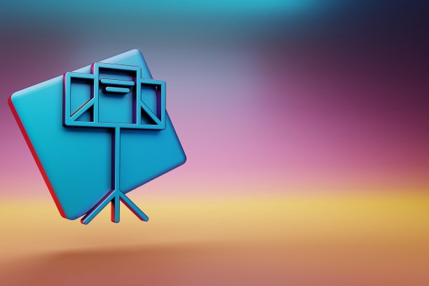 音乐图标。美丽的蓝色音乐立场象征图标在多色明亮的背景。3 d渲染插图。用于设计的背景图案。图片下载