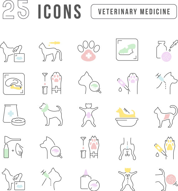一套线性图标的兽医图片下载