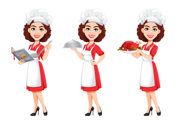 女厨师摆出三种姿势图片下载