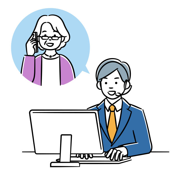 简单的插图，一个接线员在电话上与一个高级妇女图片下载