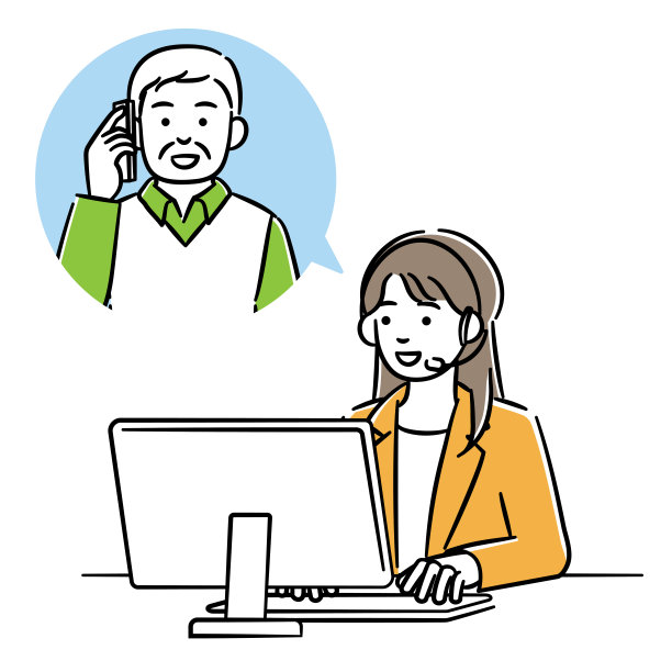 一名女接线员与一名高级男子打电话的简单插图图片下载