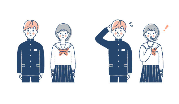 男女穿着校服，烦恼的表情和微笑的表情，上半身图片下载