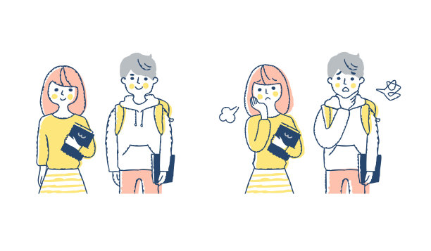 青年男女有尴尬的面部表情和微笑的面部表情，上半身图片下载