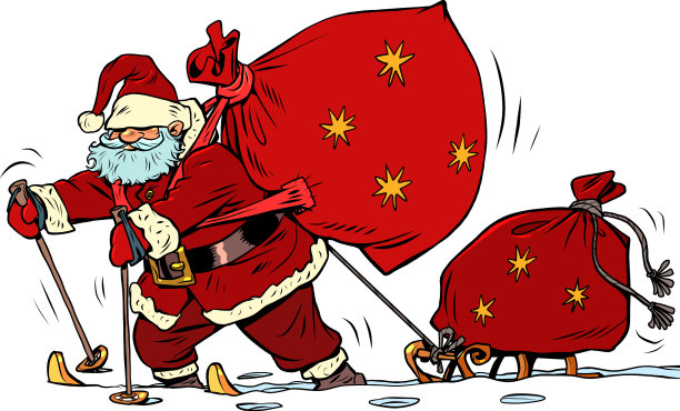 圣诞老人正用雪橇在雪地里滑雪图片下载