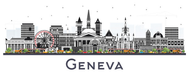 瑞士日内瓦五彩缤纷的城市天际线图片下载