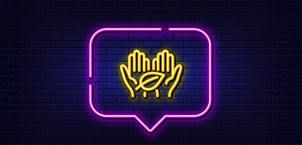 公平贸易线图标。生物化妆品的迹象。有机测试。霓虹灯语音泡泡。向量图片下载