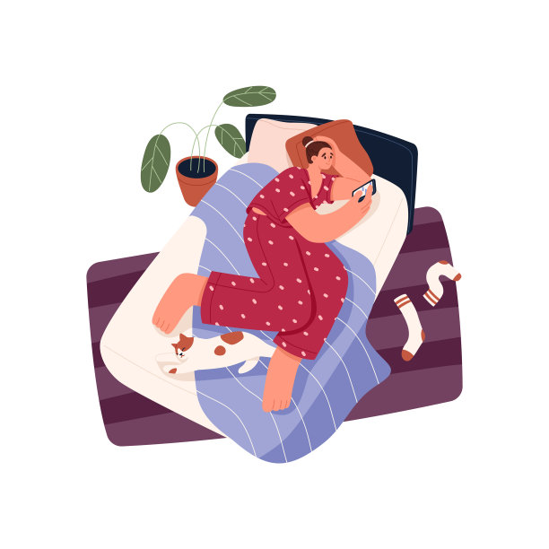 女人带着手机躺在床上开心的人图片下载