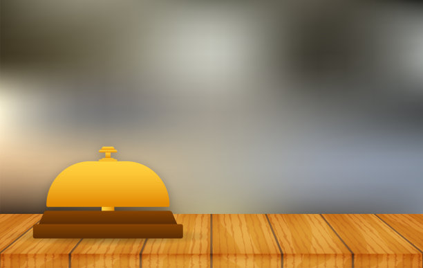 现实的金色图标的接待钟在白色的背景。客户帮助图片下载