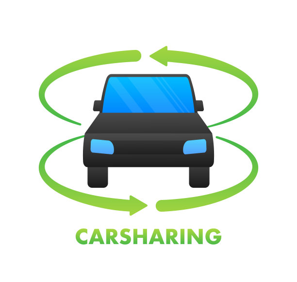 汽车共享的概念。共享汽车矢量图标在白色背景。用于移动应用程序设计的插图。平面向量插图图片下载