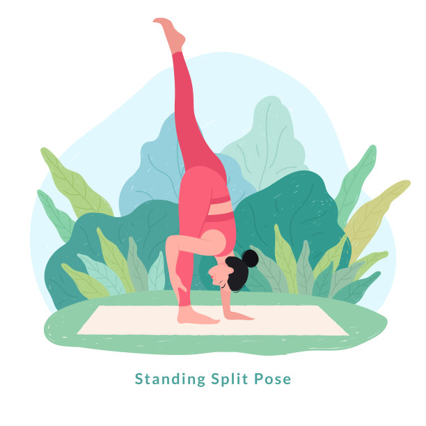 站立分体式瑜伽。为瑜伽日庆祝活动做瑜伽的年轻女子。图片下载