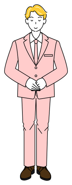 全身站立的漂亮男人穿着西装，微微低头。双手折叠，右手放在顶部矢量图图片下载