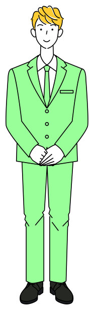 穿着西装的帅哥。备用的姿势。左手放在上面，双手交叉。全身站立插图矢量图片下载