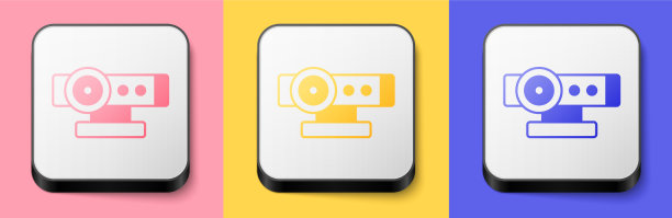 等距网络相机图标孤立在粉红色和黄色图片下载