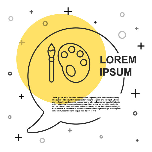 黑色线条油漆刷与调色板图标隔离图片下载