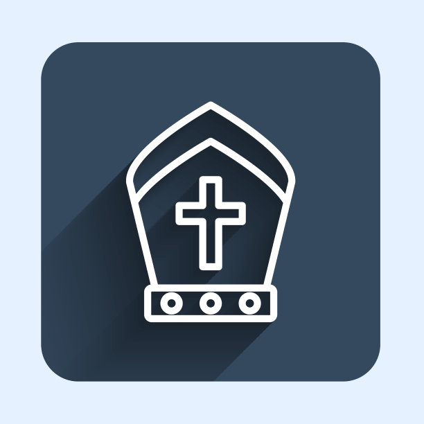 白线教皇帽图标孤立与长阴影图片下载