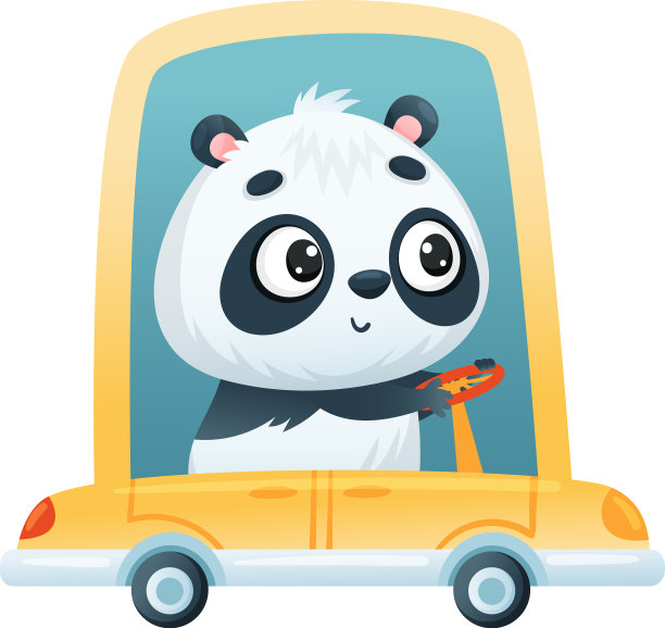 可爱的熊猫驾驶汽车图片下载