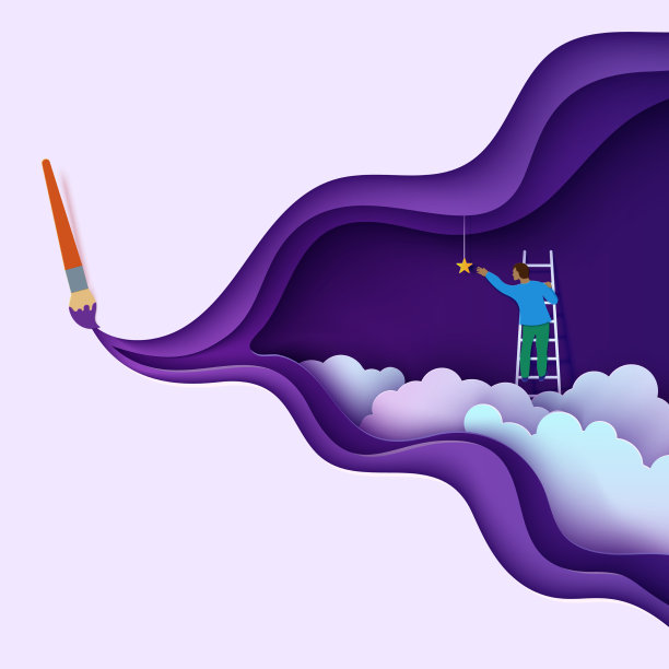 人在梯子上摘云上的星星图片下载