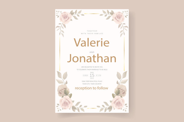 美丽的手绘玫瑰婚礼请柬图片下载