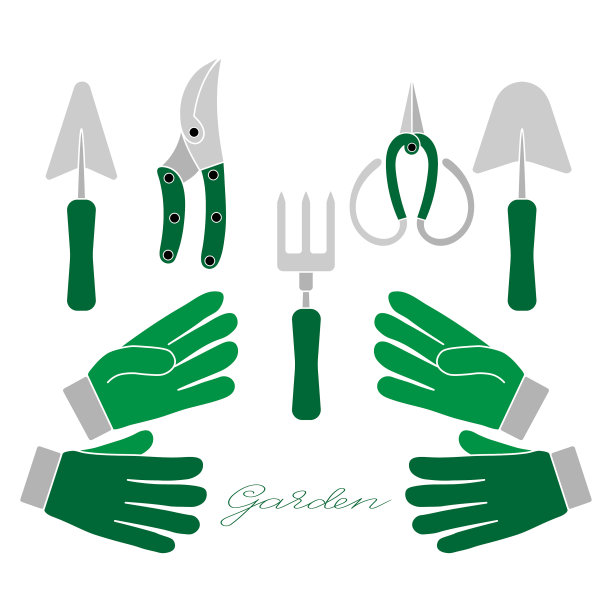 园艺工具一套手套、铲子、手叉图片下载