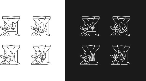 天然植物餐线性图标设置为黑暗和图片下载