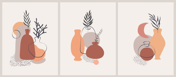 一套最小的时尚涂鸦花瓶与热带图片下载