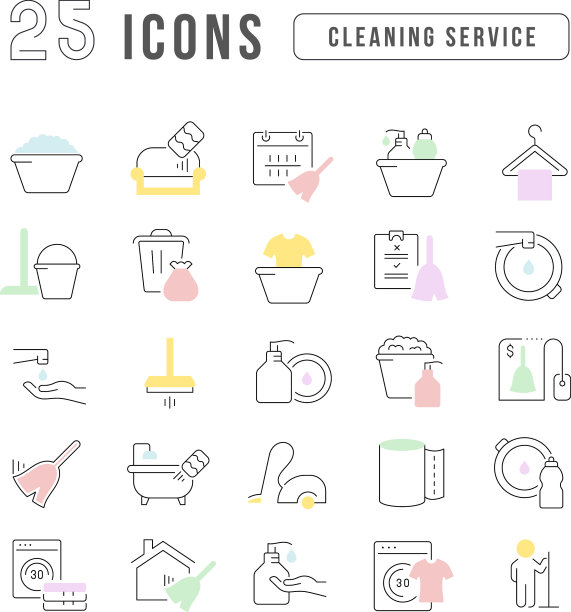 一套线性图标的清洁服务图片下载