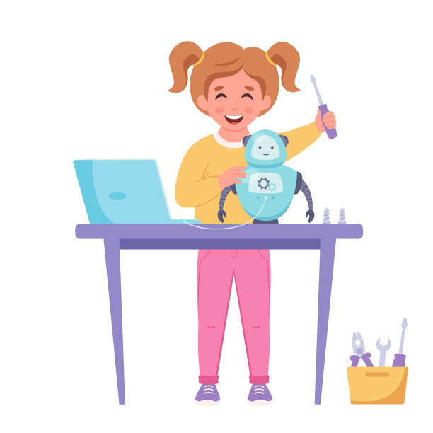 小女孩正在制作机器人机器人图片下载