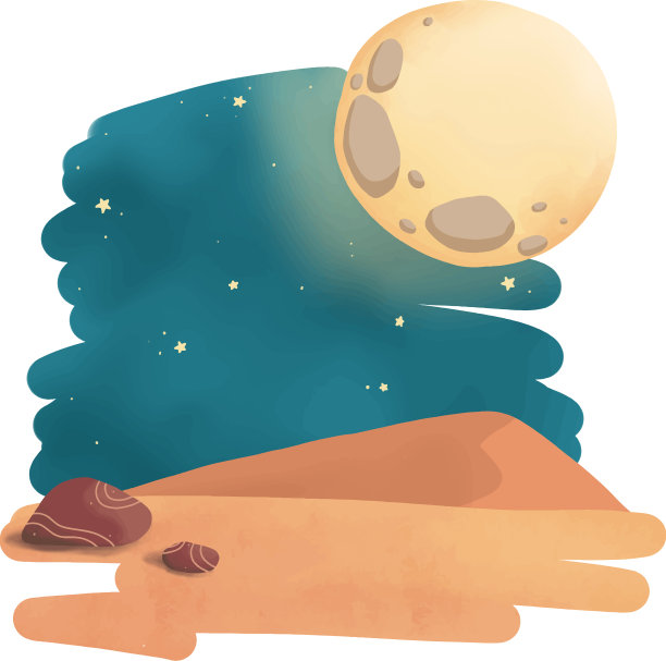 沙漠景观在夜晚与满月横幅图片下载