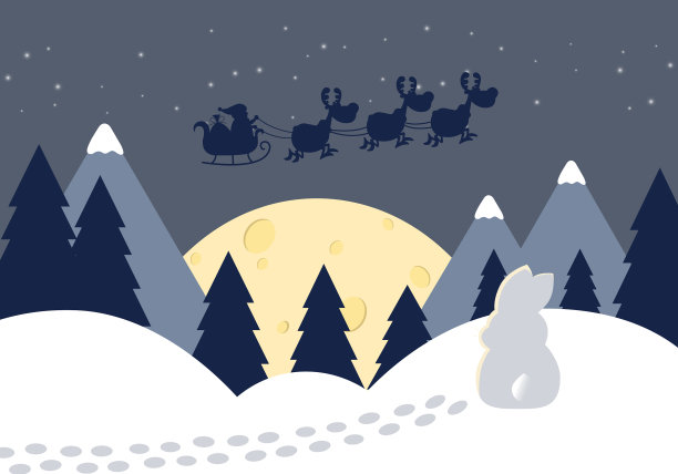 圣诞兔子和会飞的圣诞老人图片下载