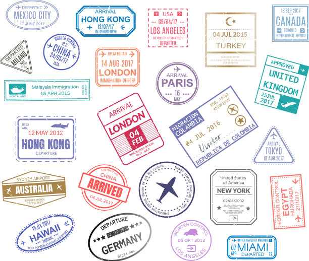 国际抵达签证邮票与巴黎图片下载