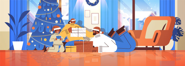 非裔美国家庭拿着圣诞老人的帽子图片下载