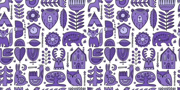 北欧装饰森林动物民俗背景图片下载